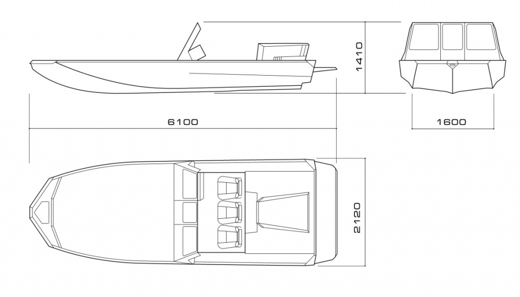 Алюминиевый водометный катер Росомаха R6000. Размеры, схема, чертеж. 
