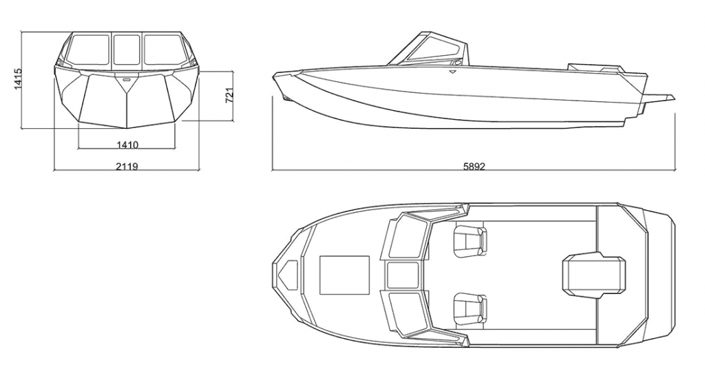 Алюминиевый водометный катер Росомаха R6000. Размер, схема, чертеж.