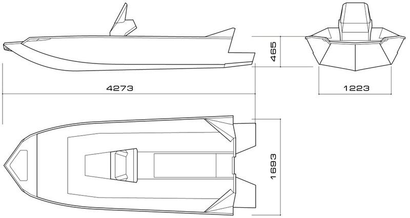 Алюминиевые моторные лодки Росомаха 4100 российского производства (лодка под мотор). Размеры, схема, чертеж